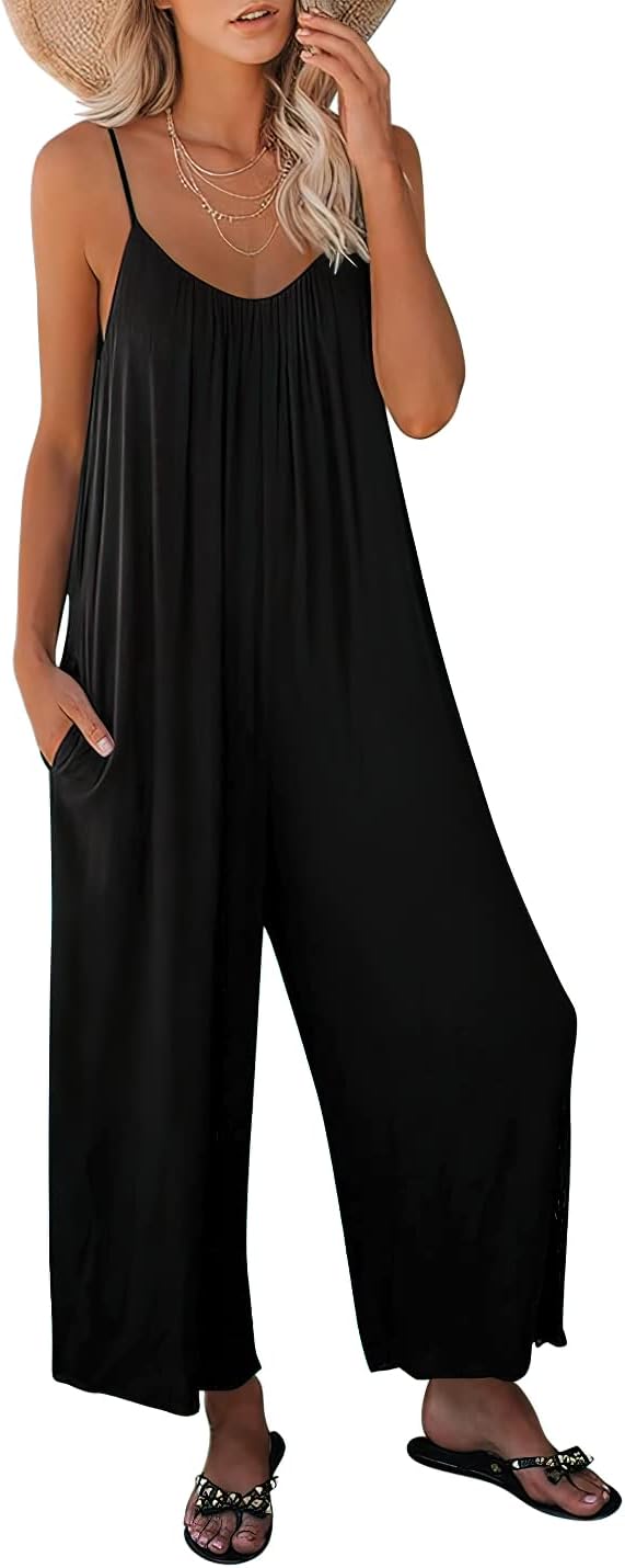 ANRABESS Women Summer Casual Sleeveless Spaghetti Strap Boho Wide Leg Jumpsuits Rompers Dressy 2025 Trendy Outfits Clothes