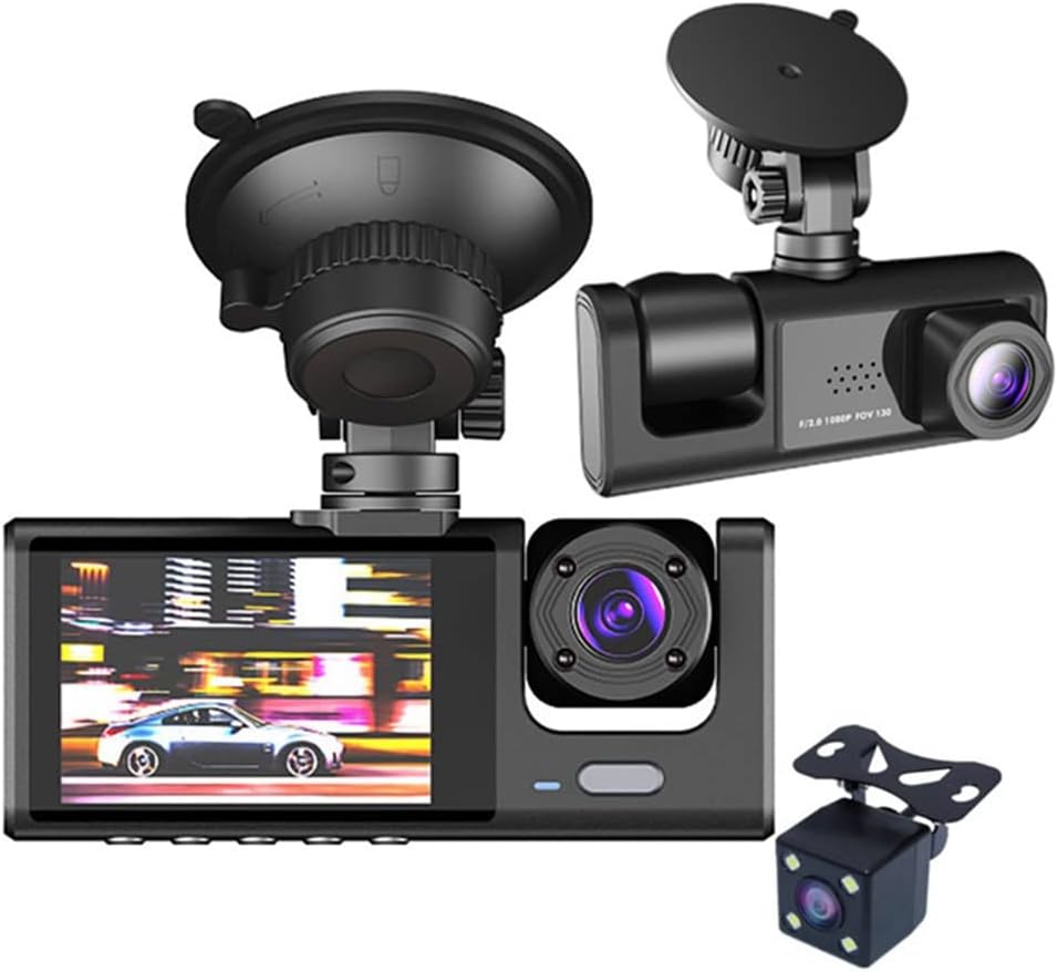 Myhoomowe 3 Camera Lens Car DVR 3-Channel Dash Cam Front and Rear Dashcam HD 1080P Video Recorder Night Vision