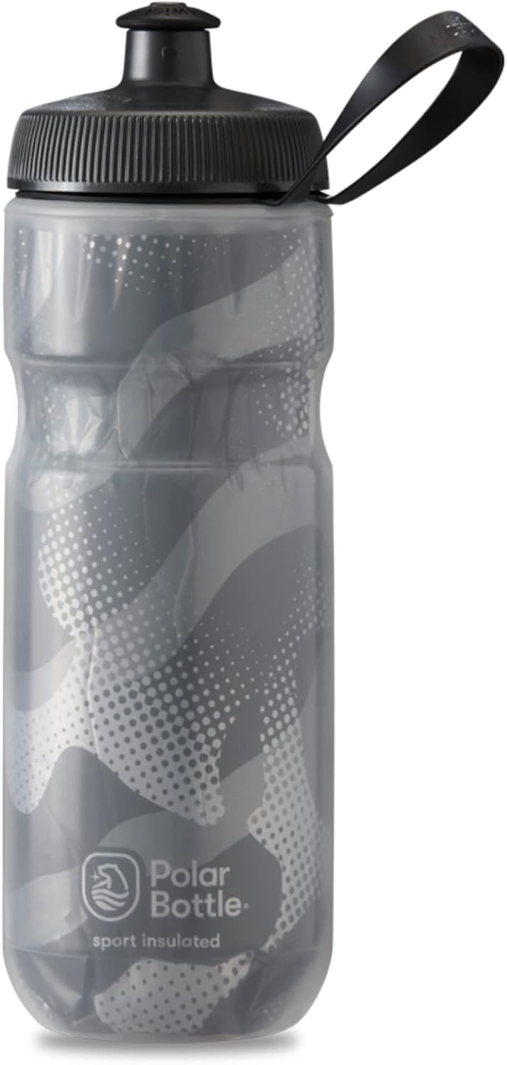 Polar Bottle Sport Insulated Water Bottle - BPA-Free, Sport & Bike Squeeze Bottle with Handle (Contender - Charcoal & Silver, 20 oz)