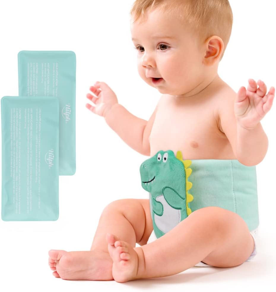 Hilph Baby Colic Relief, Reusable 2 Ice Pack Wrap for Newborns Belly Relief by Soothing Warmth, Baby Heating Pad Swaddling Belt for Gas Relief, Upset Stomach, Baby Reflux - Green
