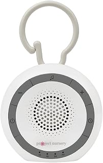 Project Nursery Portable Sound Soother for Baby, White Noise Sound Machine and Sleep Soother with 4 Natural Sounds and 2 Lullabies, Sleep Timer, Volume Control and Flexible Clip, White