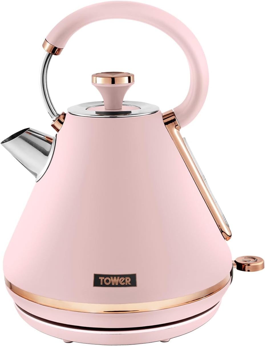 Tower T10044PNK Cavaletto Pyramid Kettle with Fast Boil, Detachable Filter, 1.7 Litre, 3000 W, Marshmallow Pink and Rose Gold