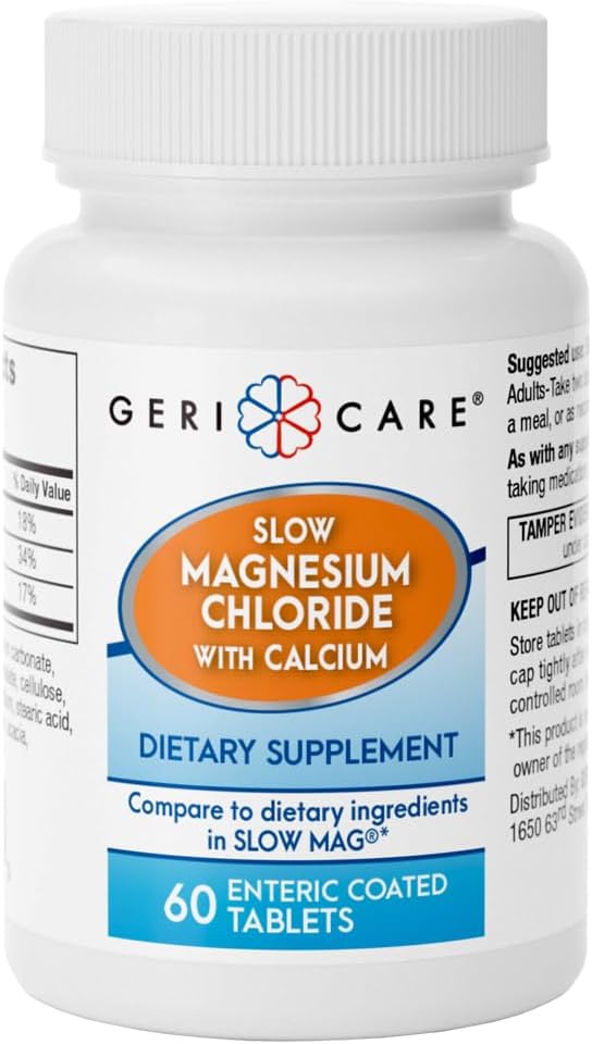 Gericare Slow Magnesium Chloride | Calcium Tablets by Geri-Care | Nutritional Supplement | 60 Count Bottle (Pack of 1)