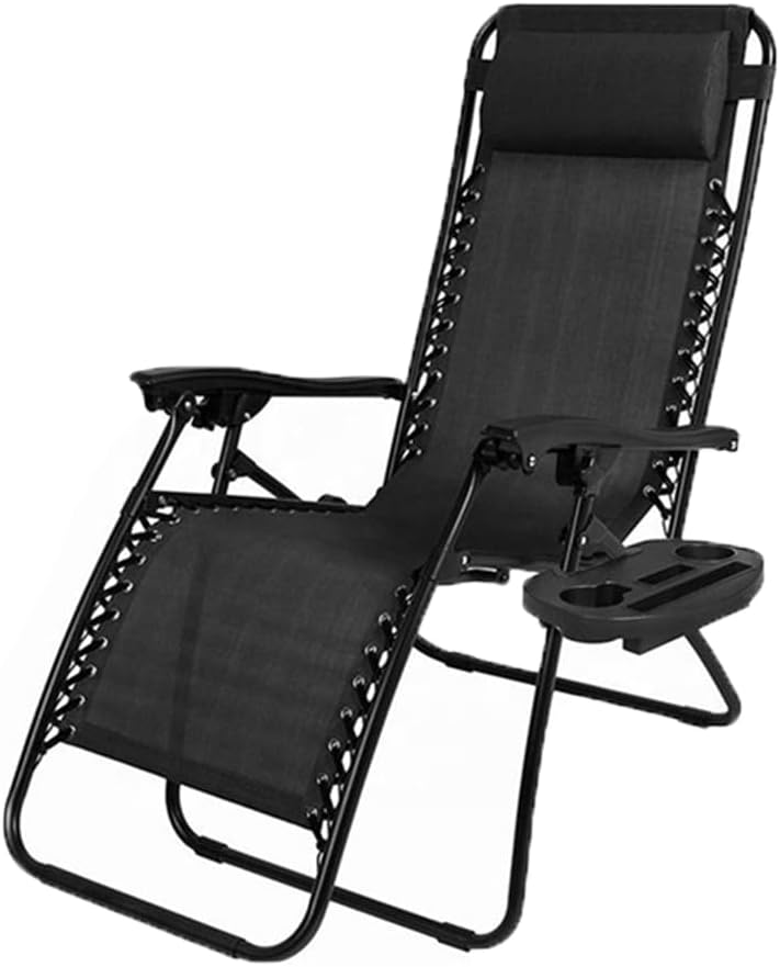 Vivo Technologies Folding Reclining Adjustable Zero Gravity Lounge Chair, Garden Chair Leisure Beach Chairs with Headrest Sun Loungers Powder-Coated Steel Frames, Black