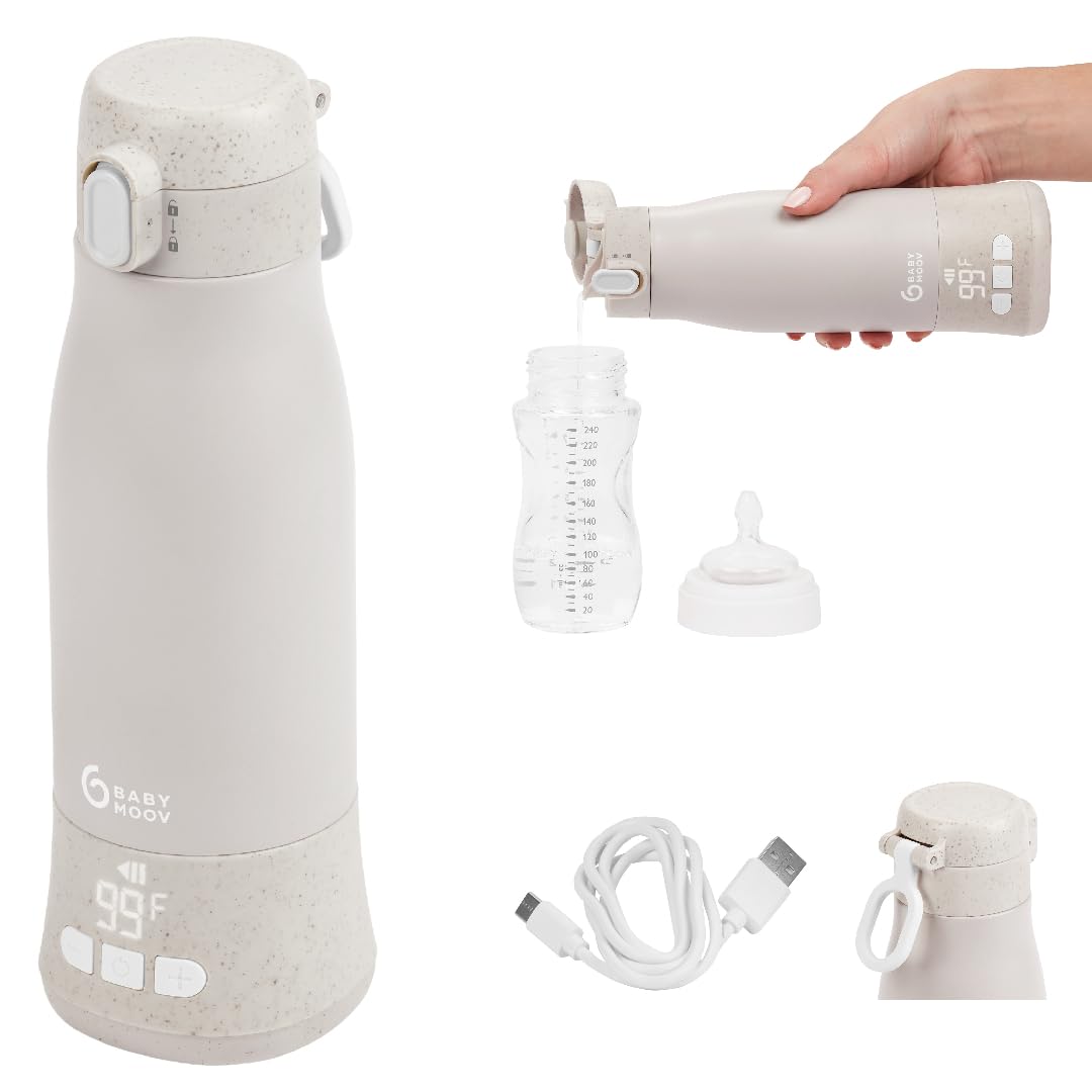 Babymoov Moov & Feed Portable Cordless Bottle Warmer – Instant Heat for Water, Formula, or Breast Milk, 11.5oz Capacity, Adjustable Temp, Fast USB Charging, Keeps Warm Up to 7 Hours
