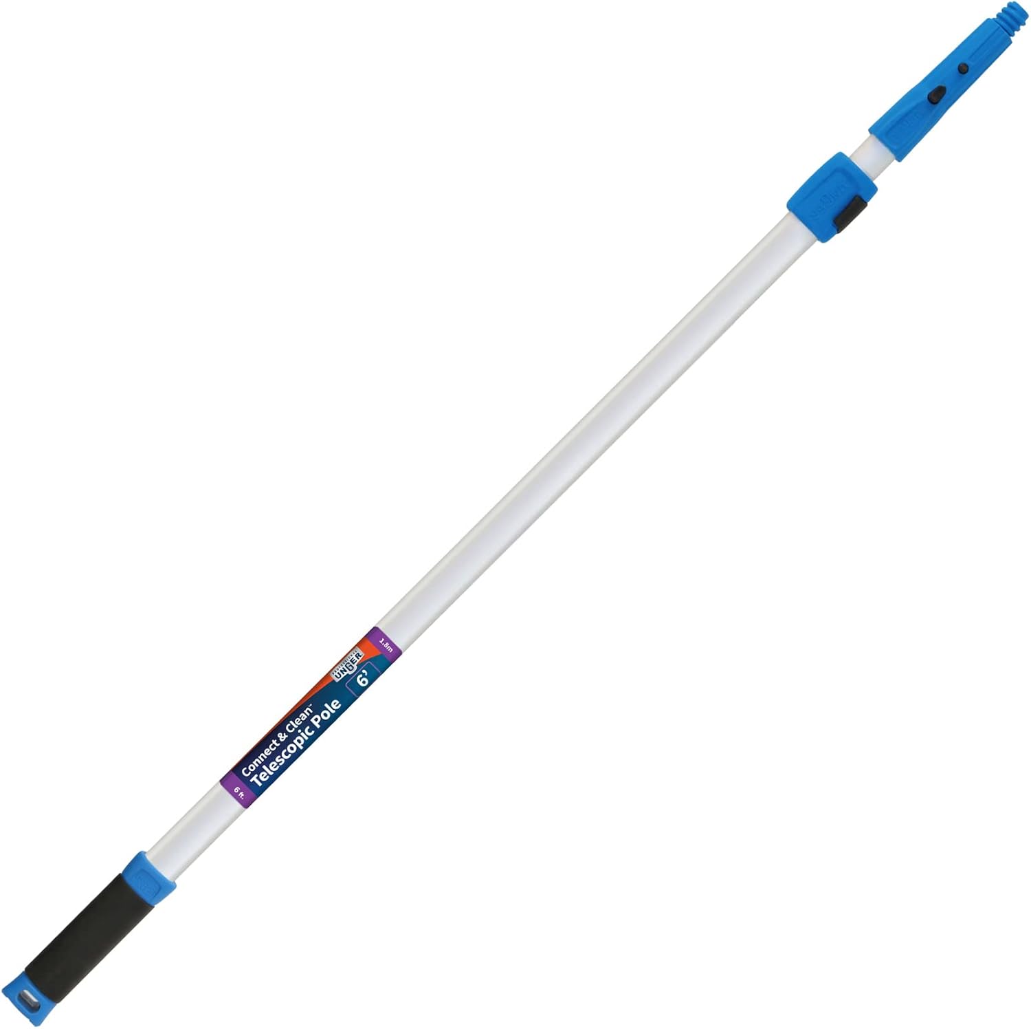 Unger Professional Connect & Clean 3’-6’ Aluminum Telescopic Extension Pole with Locking Cone & Quick-Flip Clamp – Compatible with Cleaning Tool Attachments, Window Cleaning & Dusting Tool