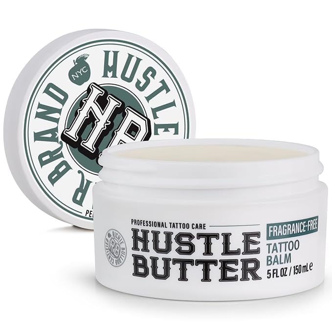 Hustle Butter Fragrance Free Tattoo Aftercare 5oz Tattoo Balm, Unscented Vegan Tattoo Butter and Healing Cream for Sensitive Skin, Moisturizer That Brightens Old Ink, No Petroleum