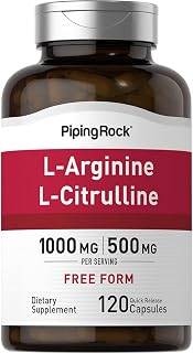 Piping Rock L-Arginine L-Citrulline Supplement 1000 mg | 120 Capsules | Free Form | Non-GMO, Gluten Free