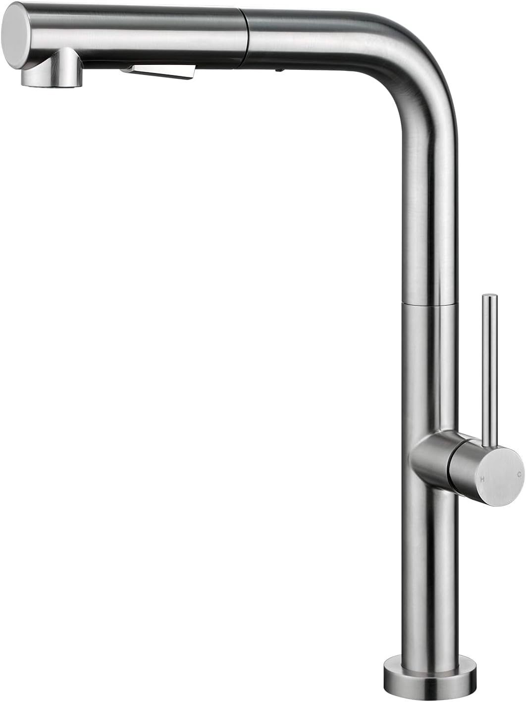 YardMoent Kitchen Tap, Kitchen Taps Mixer with Pull Out Spray, Sink Mixer Tap with L-Shaped 360º Swivel Spout, 1 Hole Rectangle Single Lever Mono Bar Taps, Brushed Nickel