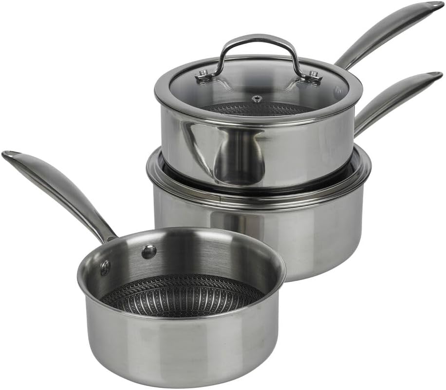 HEXTEC Laser Etched Honeycomb Non Stick Stainless Steel Cookware Pots, Pans & Frying Pan Sets, Induction Ready, Oven & Dishwasher Safe with Stay Cool Handles, PFOA Free