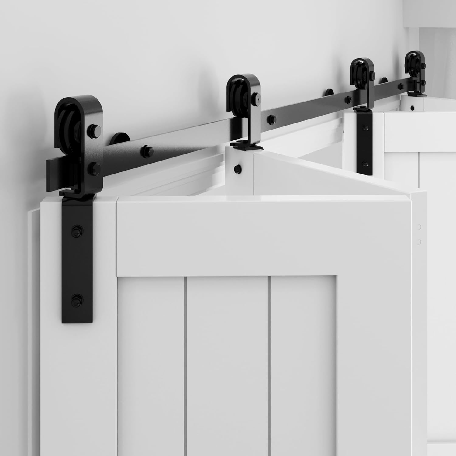 WINSOON 6FT/183CM Bifold Sliding Door Kit Folding Barn Door Sliding Track Kit Black Closet Rail Roller Bi Folding Door, for Interior Four 43CM Wooden Door, No Door, Carbon Steel Smoothly Quietly
