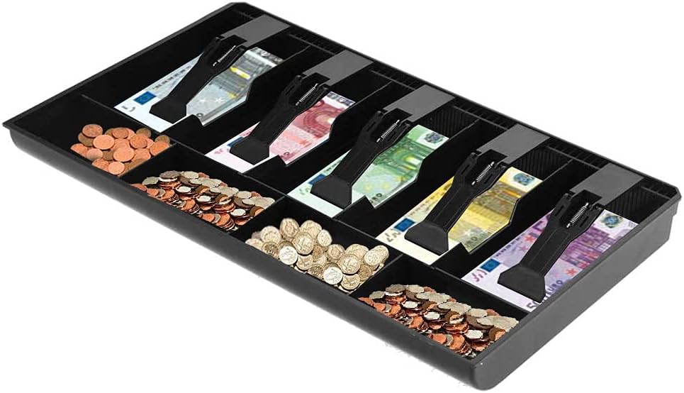 Cash Drawer,Cash Drawer Register Insert Tray Replacement,5 Grids and 4 Coin Boxes Design for Petty Cash Money Storage Box(Black)