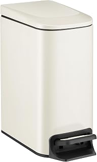 Slim Bathroom Trash Can with Lid Soft Close, 6 Liter / 1.6 Gallon Stainless Steel Garbage with Removable Inner Bucket, Small Trash Bins for Bedroom, Office (Cream)