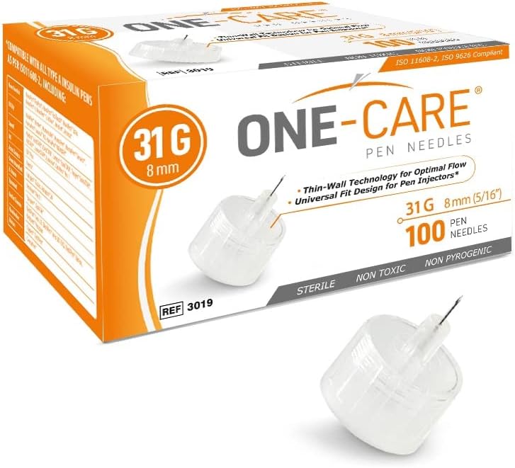 ONE-CARE Pen Needles 31G x 8mm, Box of 100, Universal Fit