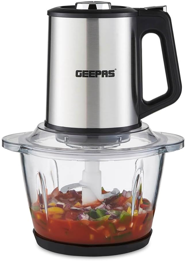 GEEPAS 500W Mini Food Processor 1.2L Glass Jar Bowl & 3 Speed Mini Chopper