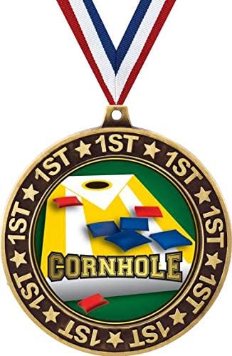 Cornhole 1st Place Perimeter Medal Gold, 2.75" Cornhole Prizes, Kids Cornhole Trophy Medal Awards