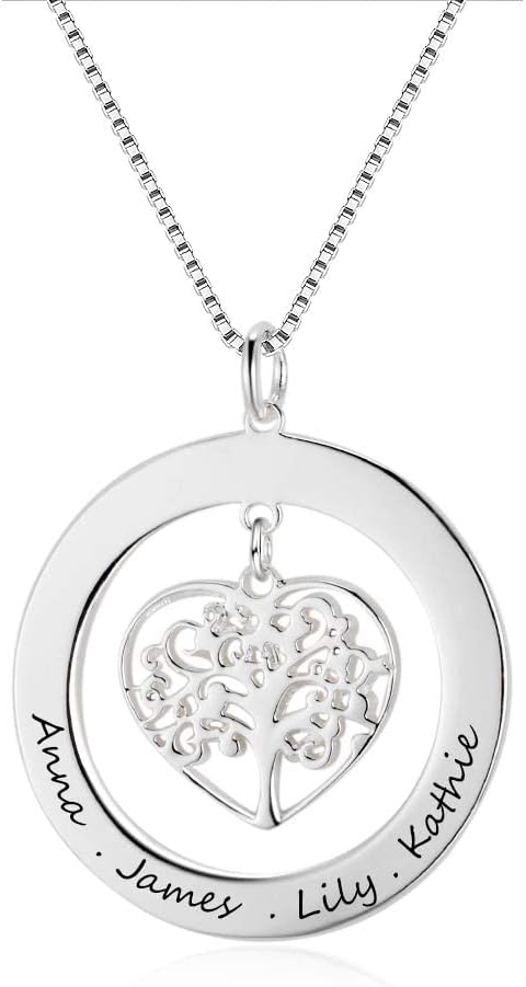 jewelora Personalized Name Necklace 925 Sterling Silver Tree of Life Pendant Family Necklace Gift for Women Mother Grandma Wife Friends