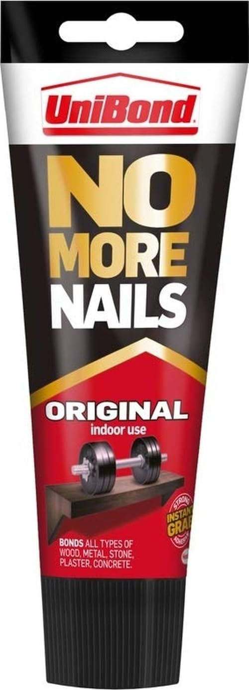 UniBond No More Nails Original, Heavy-Duty Mounting Adhesive, No Nails Strong Glue for Wood, Ceramic, Metal & More, White Instant Grab Adhesive, 1 x 234g Tube