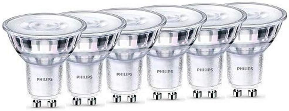 Philips WarmGlow 6 Pack Dimmable [GU10 Spot] LED Light Bulbs, 3.8 W - 50W Equivalent, 2700-2200K. for Relaxed Home Lighting, Standard Warm White