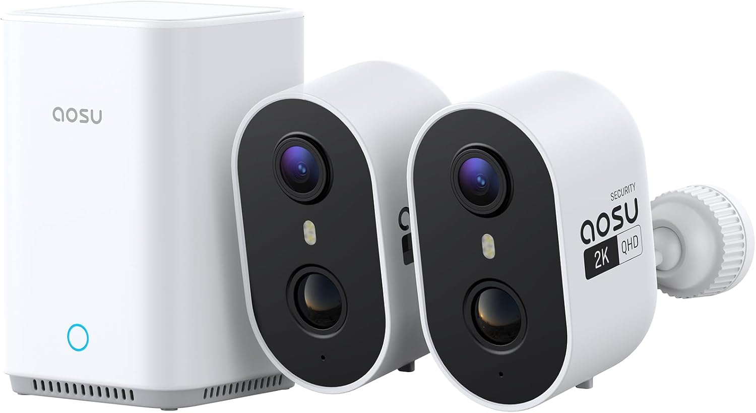 aosu 2K Security Cameras Wireless Outdoor Indoor, 2 Cam Kit & 2.0 aosuBase, 120 Days Local Storage Expandable, No Subscription Required, Sound & Light Alarm, Full Color Night Vision PIR & AI Detection