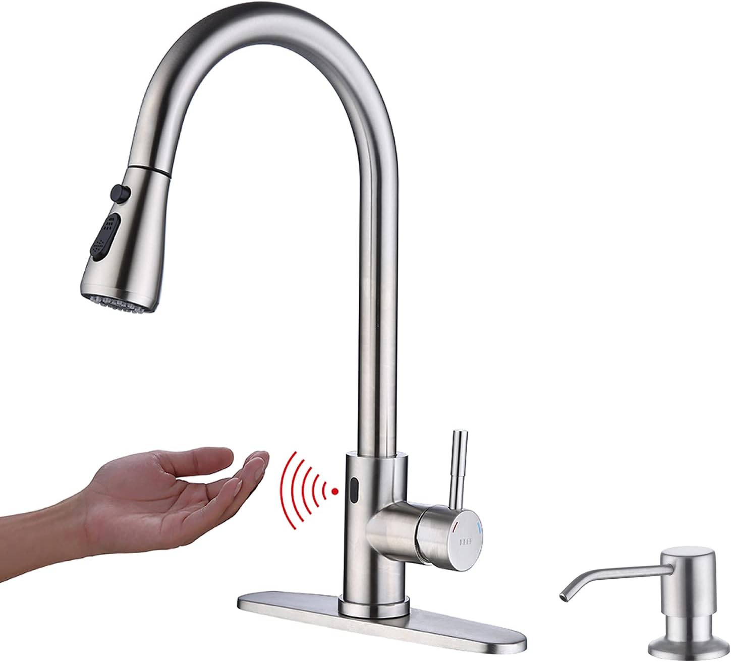 Touchless Kitchen Faucet with Pull Down Sprayer, Motion Sensor Kitchen Faucet with Kitchen Soap Dispenser, Single Kitchen Faucet High Arc Pull Out Faucet for Kitchen Sink RV，Brush Nickel