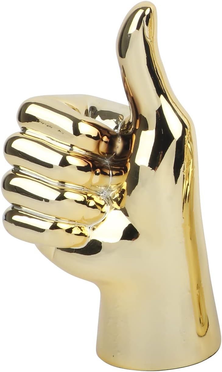 Funny Thumbs Up Gesture Statue Gold Decor, Modern Resin Sculpture Home Accents for Living Room Bedroom Coffee Table, Desktop, Bookshelf