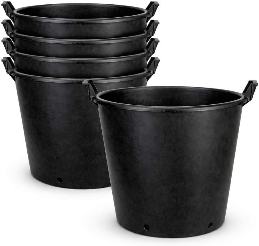 Muddy Hands Pack of 5-50 Litre Heavy Duty Plant Pots with Handles - Large Plastic Garden Planters for Vegetables, Flowers, Trees & Salad Growing - Outdoor Container Pots