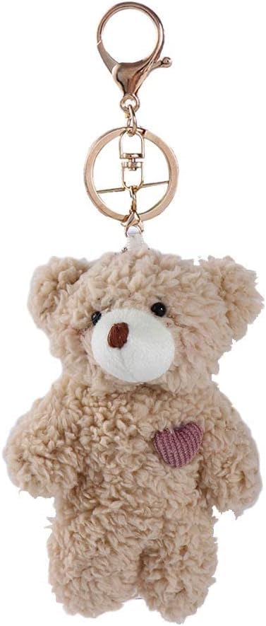 Brown Bear Pink Heart Plush Stuffed Keychain For Backpack, Plush Soft Cotton Key Chain For DIY Keychain Crafts Stuffed Animals,Car Accessories