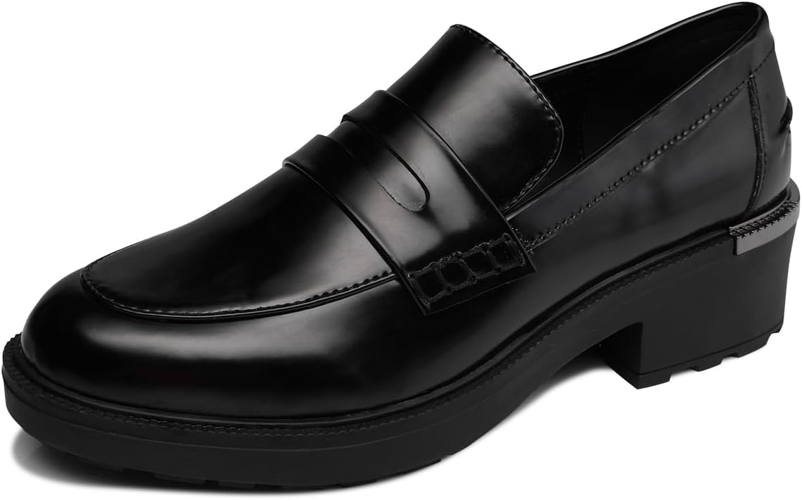 Women’s Loafers Shoes Leather Chunky Penny Loafers for Women Dressy Platform Casual Business Shoes