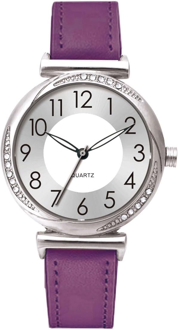 NUOVO Women's Watch with Crystal Trim, Silver Dial, Leather Strap, Women's Simple Business Classic Watch, Casual Quartz Watch, Dress Watch