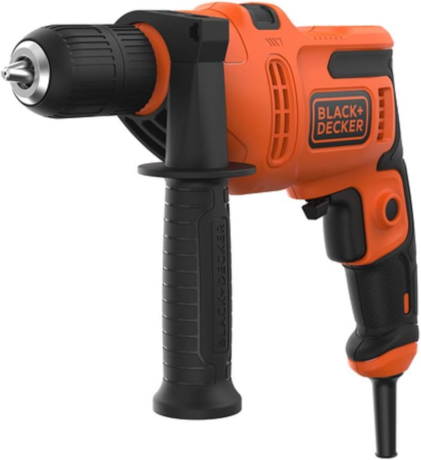 BLACK+DECKER 500W Electric Hammer Drill, Powerful 0-49,300 BPM for Masonry and Concrete, Compact Design with Side Handle, BEH200-GB