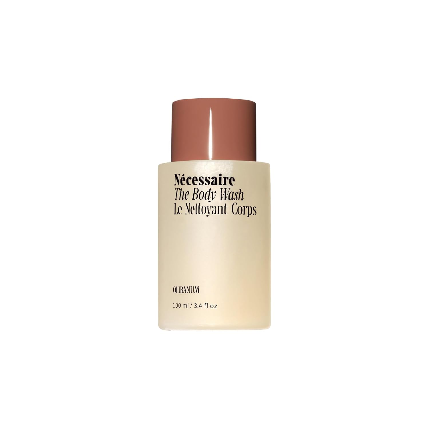 Nécessaire The Body Wash Olibanum. Natural Body Wash for Women + Men. Radiance Cleanse. Multi-Enzyme Gel Cleanser for Dull Skin. Notes of Vanilla, Fig Leaf, and Cassis Buds. 3.4 fl oz.