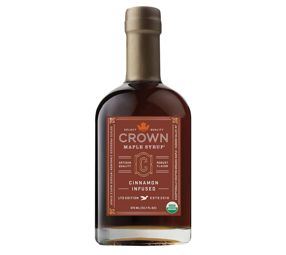 Crown Maple Organic Cinnamon Infused Maple Syrup, Pancakes, Flavor Cocktails, Sticky Buns, Waffles, 12.7 Fl Oz