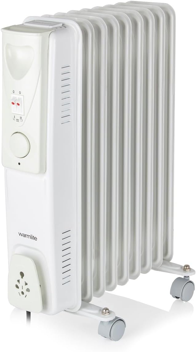 Warmlite 2000W 9-Fin Oil Filled Radiator with 3 Power Settings and Adjustable Timer, White, WL43004YW