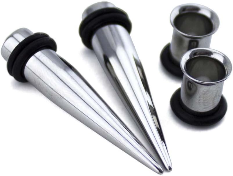 Urban Body Jewelry 1 Gauge Ear Stretching Kit - (1G - 7mm) 2 Steel Tapers & 2 Steel Tunnels (4 Pieces)