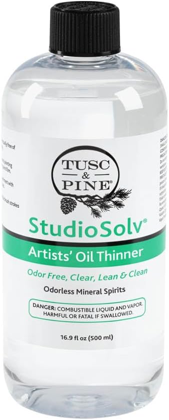 Tusc & Pine StudioSolv™ Odorless Mineral Spirits 16.9oz (500ml) | Purified Odor-Free Spirit Solvent For Thinning Oils, Artists, Painting Thinner, Professionals, & More!
