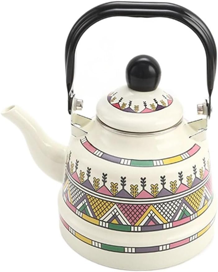 Enamel Tea Kettle Coffee Kettle Vintage Tea Kettle Tea Pot with Handle Large Porcelain Enameled Teakettle Floral Hot Water Boiler Pot for Home Kitchen