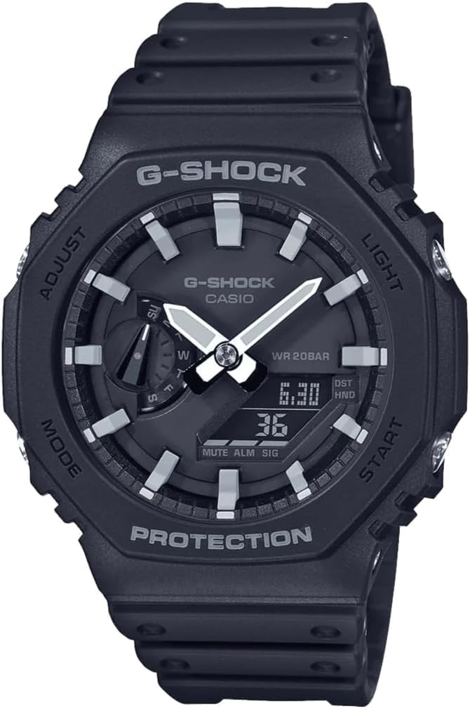 Casio G-Shock Classic Octagon Series Chronograph Dual Display Black Plastic Strap Watch GA-2100-1AER