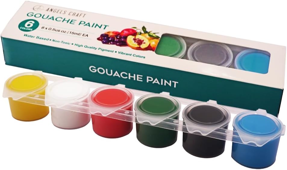 6 Color Gouache Paint Set - 0.5 oz (15 ml) Each - Water Based, Non-Toxic, Vibrant, Matte Opaque Finish - Perfect for Painting Coloring Drawing