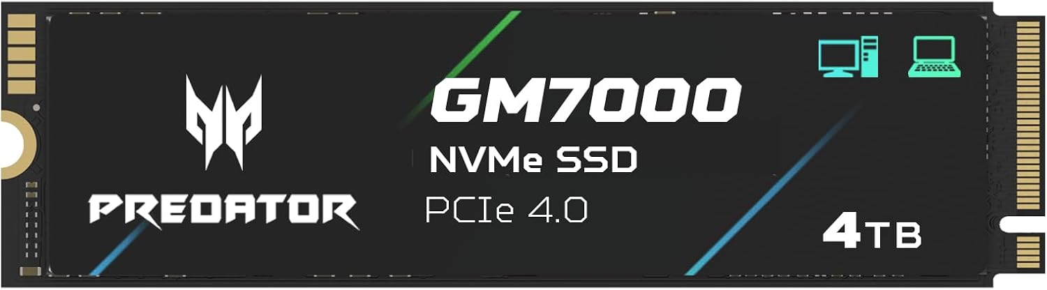Predator M.2 SSD 4TB GM7000 with DRAM cache NVMe 1.4 2280 PCIe Gen4×4 Ultra high speed (maximum read: 7400MB/s, max write: 6700MB/s) 3D NAND TLC Internal SSD Compatible with PS5 Pro - BL.9BWWR.107