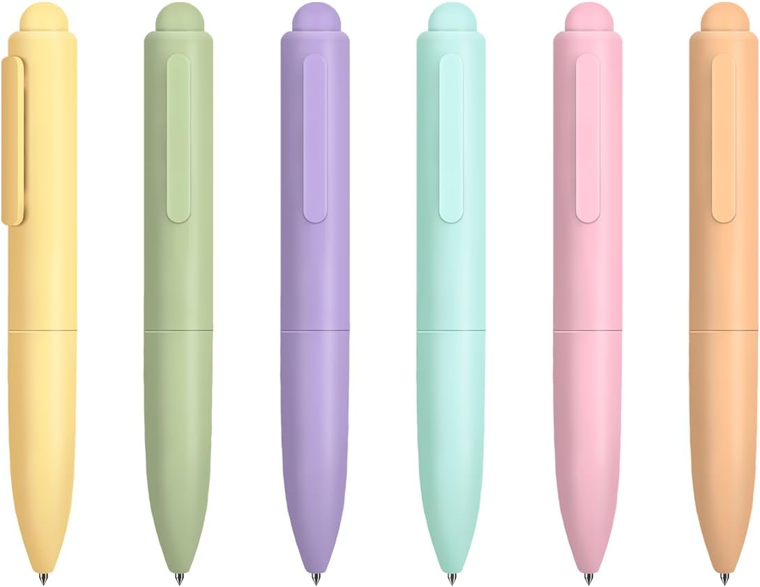 Ballpoint Pens, Mini Cute Macaron Retractable Ballpoint Pen Set - 6 Pack | Black Ink Medium Point, Fast Drying, Portable, Comfortable Writing | Office Bible Journaling Pens (Solid Macaron)