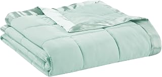 Madison Park Windom Down Alternative Blanket, Premium 3M Scotchgard Moisture Wicking Treatment, Lightweight and Soft Bed Cover For All Season, Satin Trim, Seafoam Full/Queen