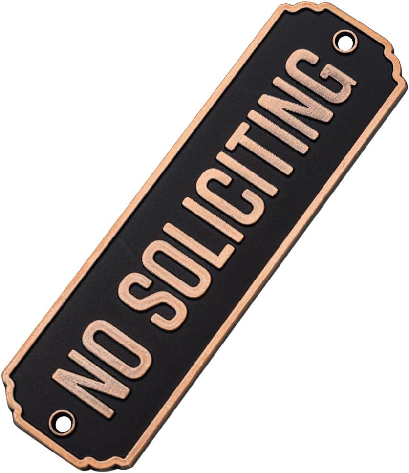 No Soliciting Brass Door Sign, Brass No Soliciting Thank You Sign, Solid Brass Wall Plaque Home Decor Accessories Door Or Wall. (Black - No Soliciting Sign-BR)