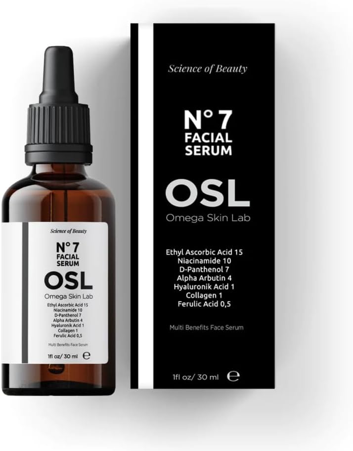 OSL Omega Skin Lab OSL No 7 Serum 30 ML - Premium Skin Care Face Serum with Ethly Ascorbic Acid, Niacinamide, D-Panthenol, Hyaluronik Acid, Collagen - Revitalizing Collagen Face Cream