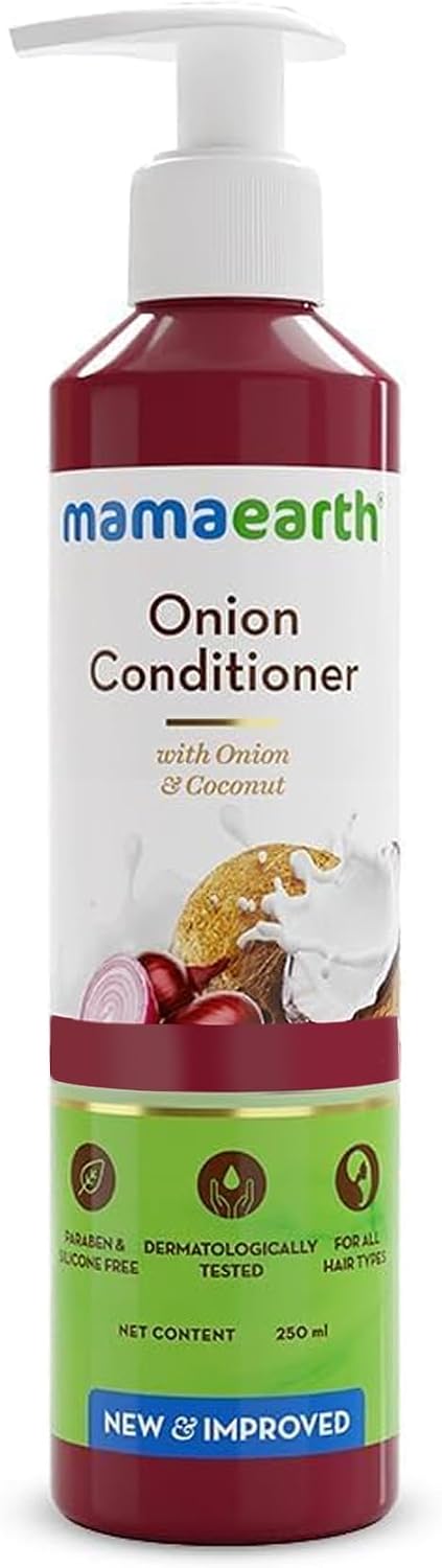 Mamaearth Onion Hair Loss Conditioner | Controls Hair Fall, Enhances Growth | Enriched with Coconut Oil | Hydrates & Nourishes Dry, Damaged Hair | Paraben-Free | 250ml