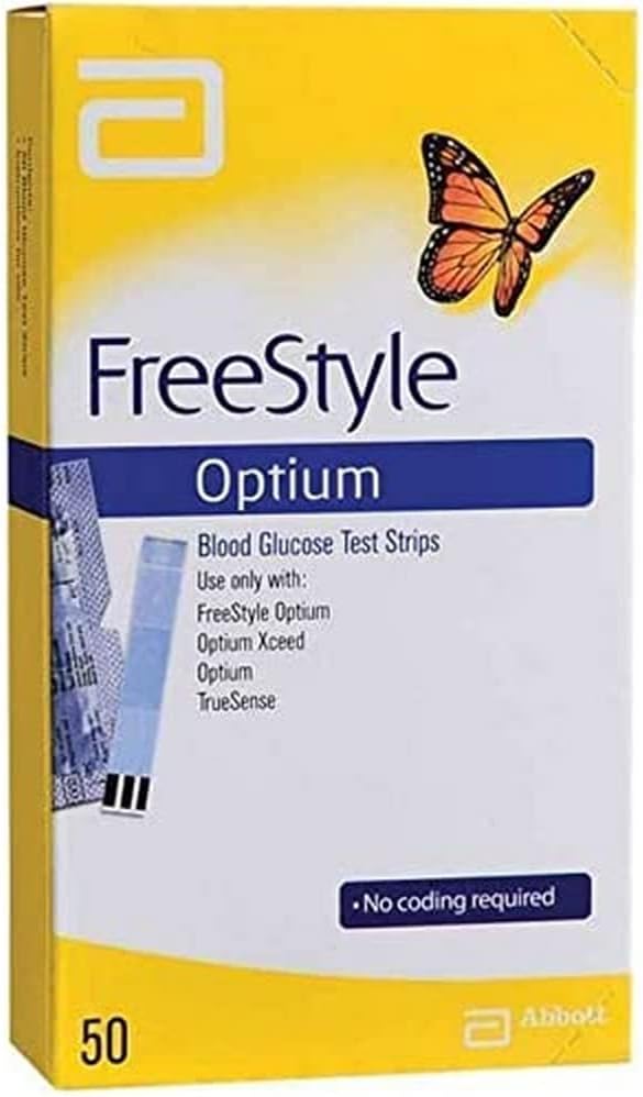 Abbott Freestyle Optium Blood Glucose Test Strips, 50 Strips