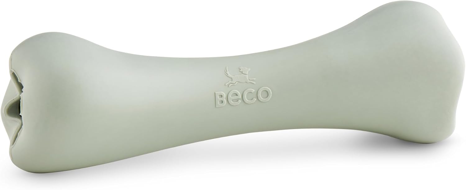 Beco Dog Toy - Dog Chew Bone with Treat Hole, Enrichment Toy for Dogs, Natural Rubber - Green
