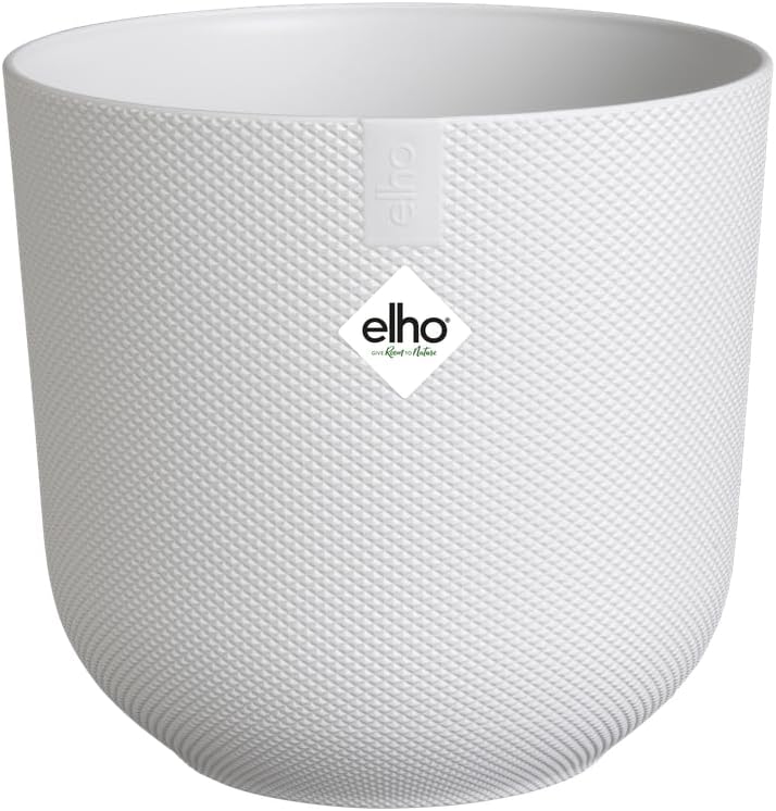 elho Jazz Round 26cm Flower Pot - Large Indoor Plant Pot - 100% Recycled Plastic - Unique Structure - White/Silky White