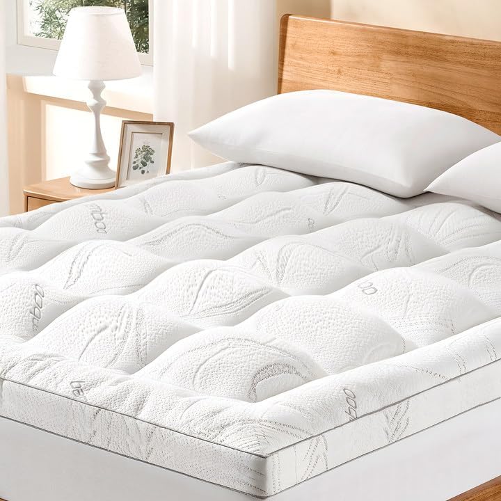 Homemate Full Mattress Topper - Cooling Viscose Mattress Pad Cover Soft Plush 1000 GSM Down Alternative Fill Pillow Top Bed Topper Double Bed Cushion for Hot Sleepers Back Pain Relief