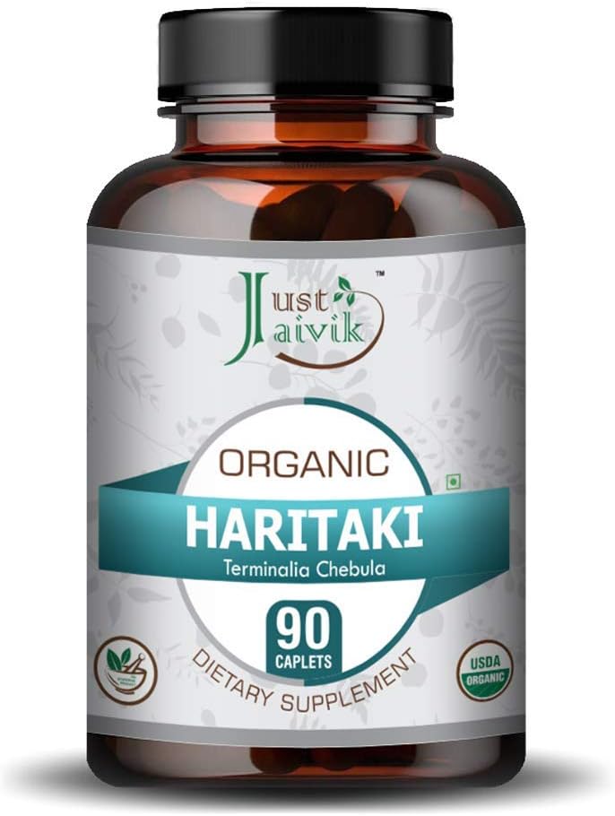Just Jaivik Organic Haritaki (Terminalia Chebula) - 750mg (90 Tablets) | Dietary Supplements for Detoxification & Rejuvenation for Vata